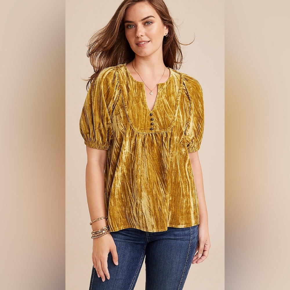 Maurice’s Sz Large Puff Sleeve Crushed Velvet Boho Blouse